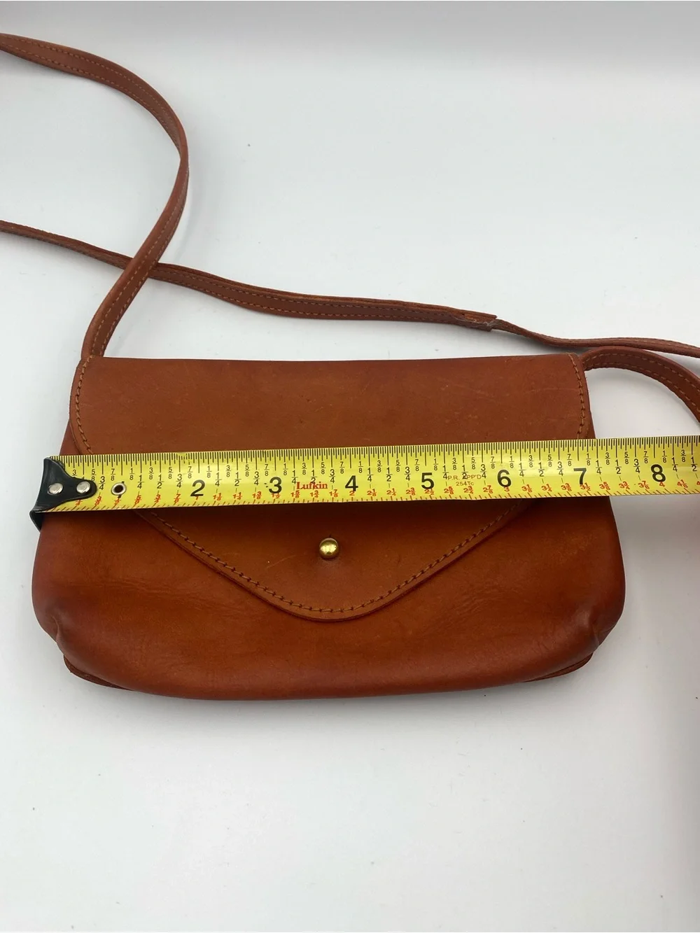 Tan Leather Envelope Crossbody Bag with Gold Stud